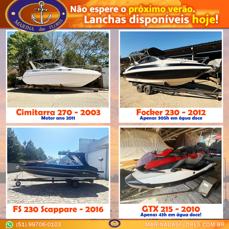 Não espere o próximo verão. Lanchas disponíveis hoje!