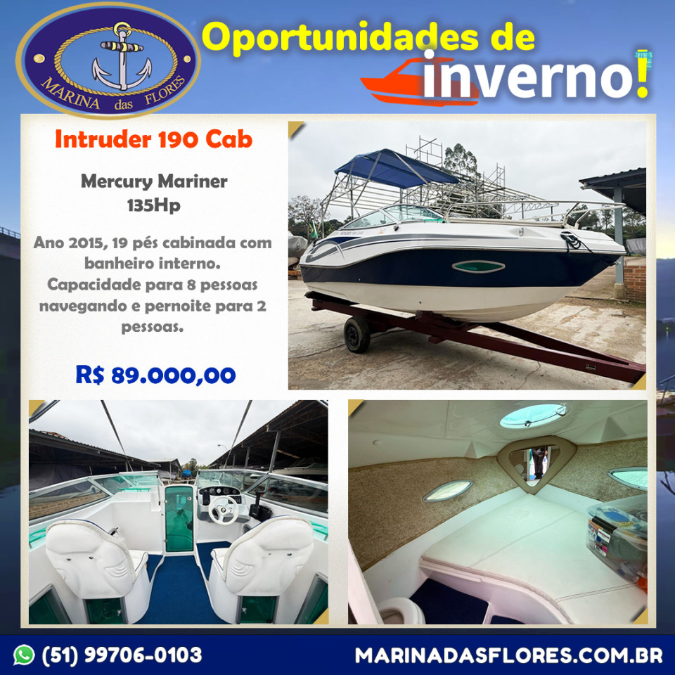 Lancha Intruder 190 Cab - Ano 2015 Mercury Mariner 135 - 135Hp